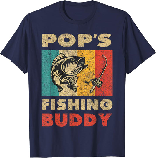 Funny Fishing Pop's Fishing Buddy Vintage Fishing T-Shirt - T-Shirt | Navy