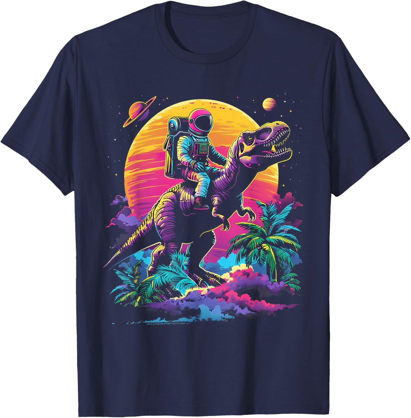 Astronaut Riding T-Rex Dinosaur Space Boys Funny Spaceman T-Shirt - T-Shirt | Navy