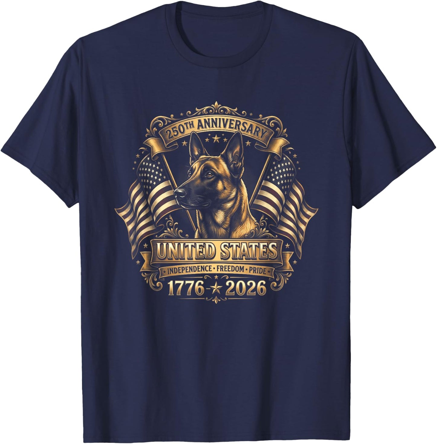 Belgian Malinois 250 Year USA Anniversary T-Shirt - T-Shirt | Navy
