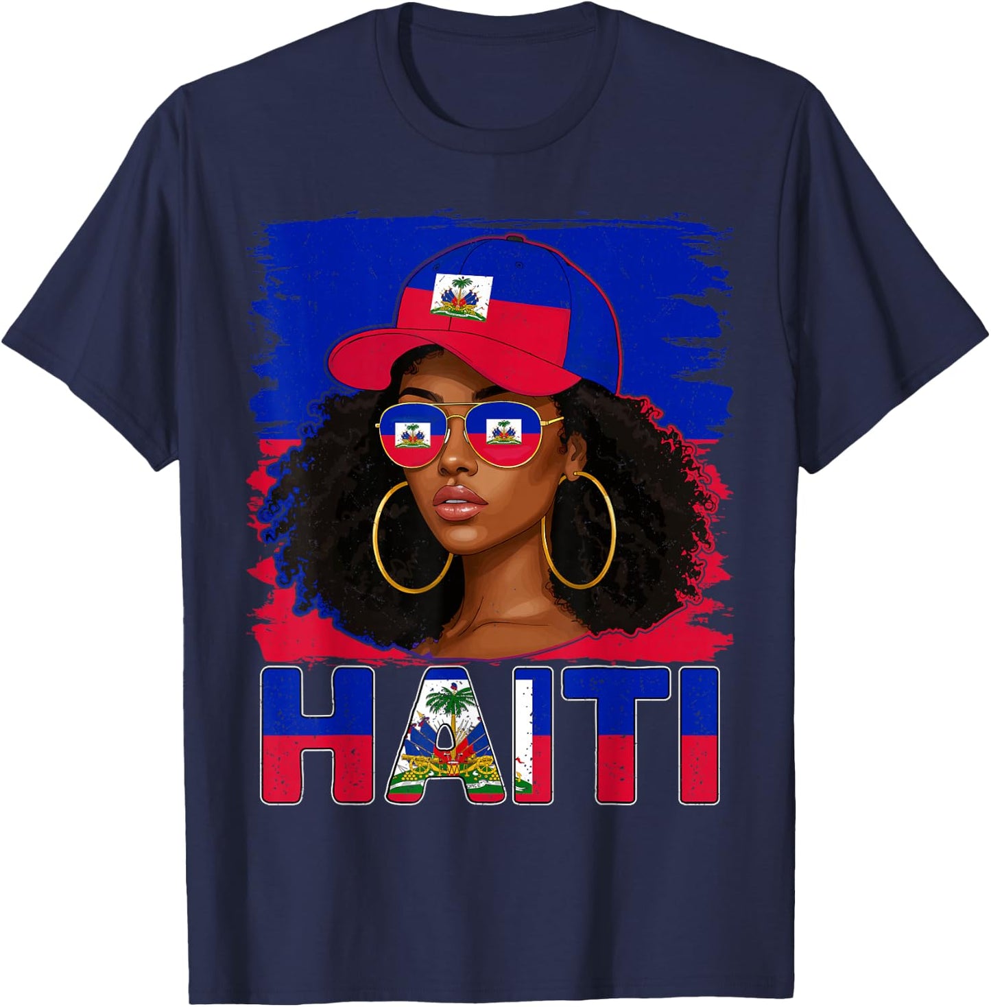 Haitian Girl Haiti Flag Proud Haitienne Afro Women Haiti T-Shirt - T-Shirt | Navy