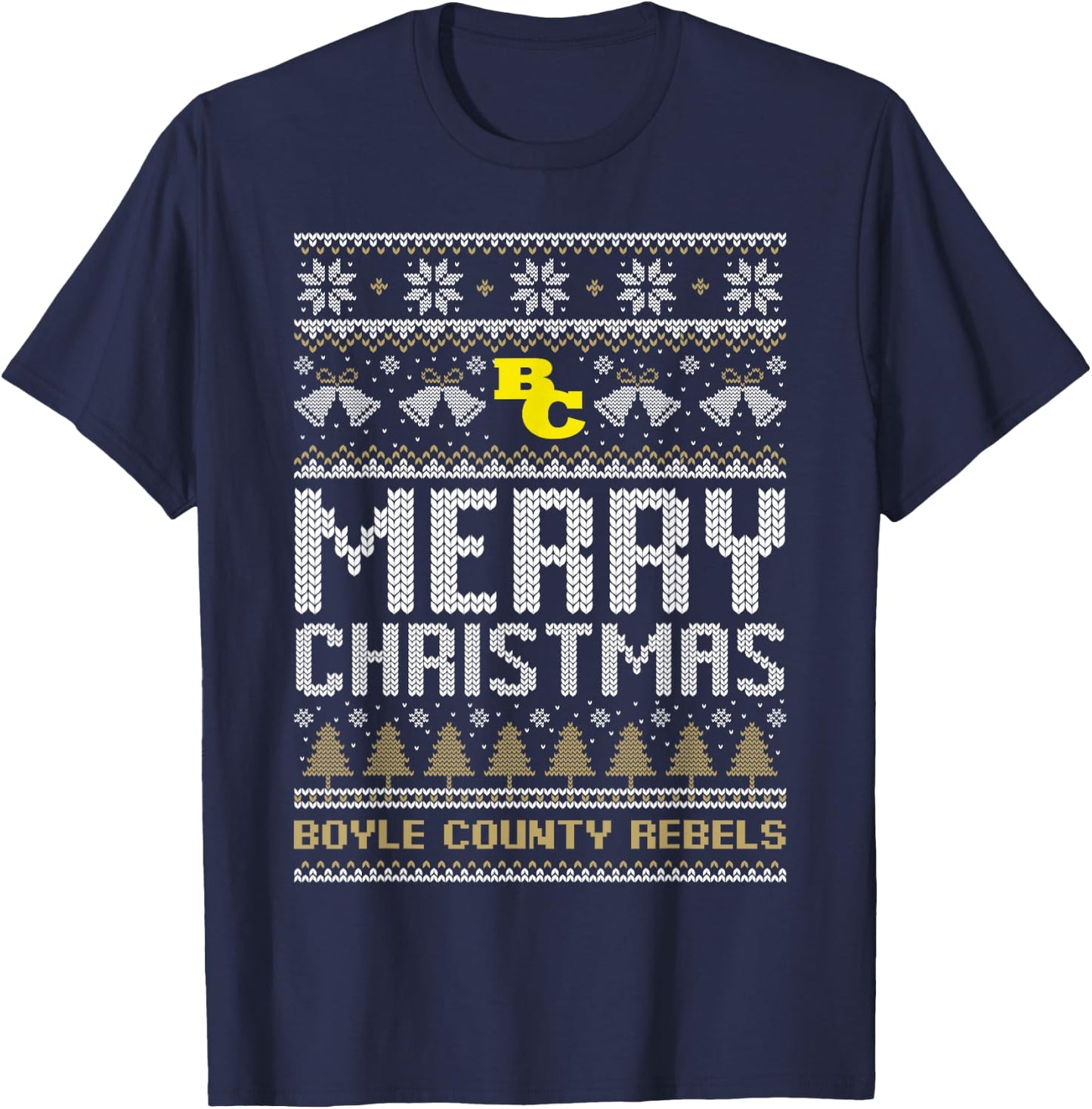 Boyle County Rebels Logo Merry Christmas Ugly Sweater HS T-Shirt - T-Shirt | Navy