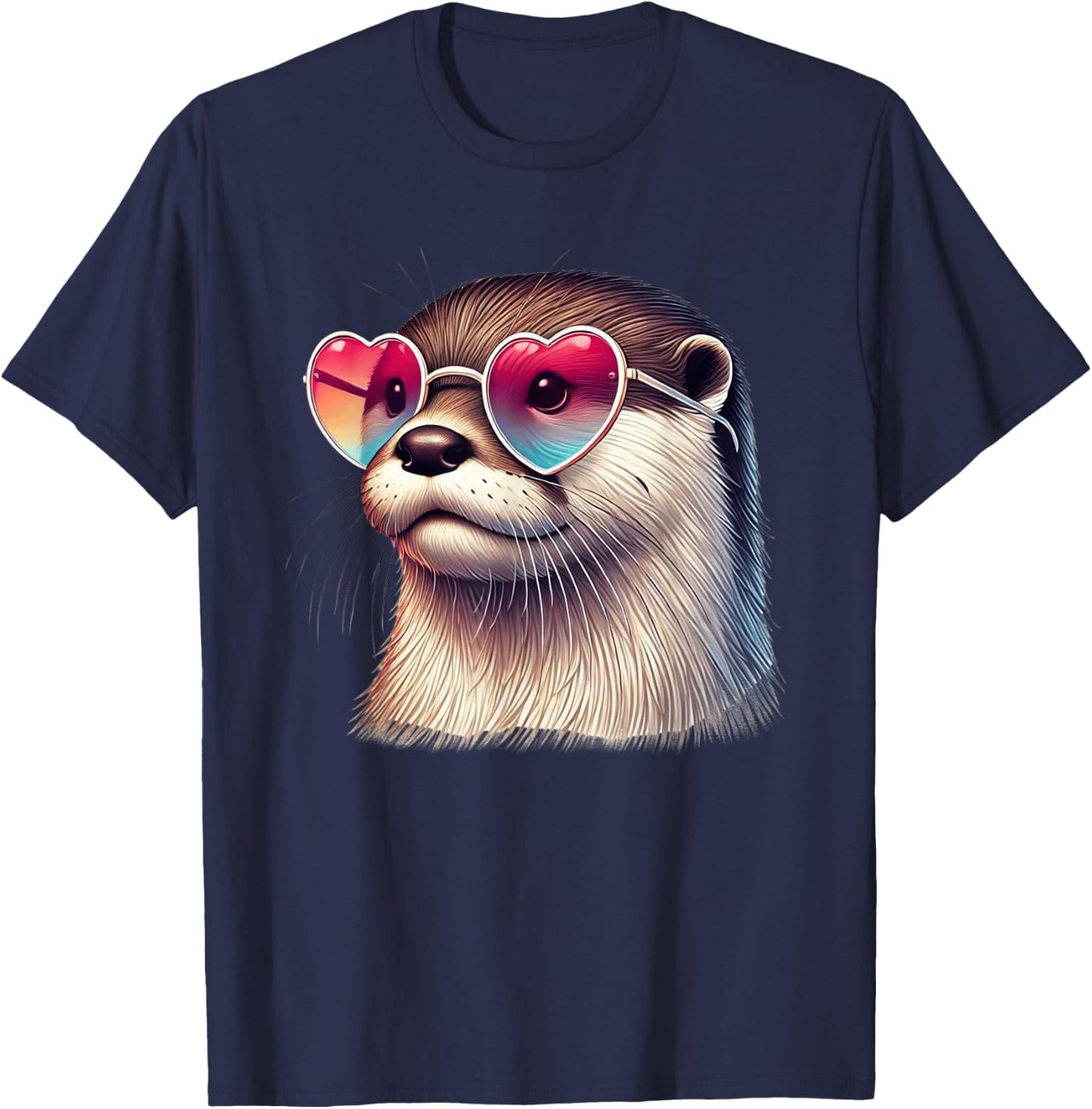 Cute Valentines Day Otter Heart Sunglasses Women Girls T-Shirt - T-Shirt | Navy