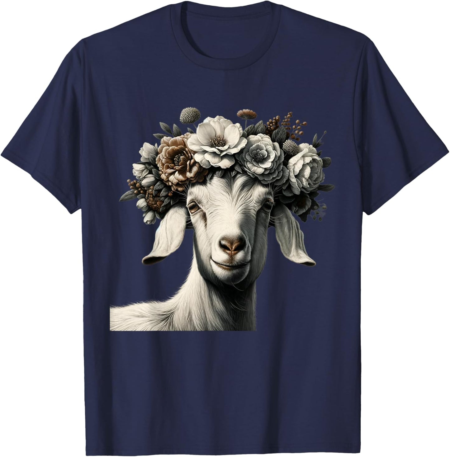Boer goat with flower boar goats T-Shirt - T-Shirt | Navy