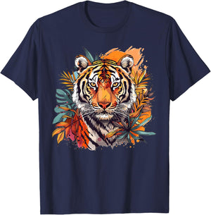 Niedlicher Tiger mit Blumen I Ästhetischer Tiger T-Shirt - T-Shirt | Navy