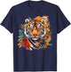 Niedlicher Tiger mit Blumen I Ästhetischer Tiger T-Shirt - T-Shirt | Navy