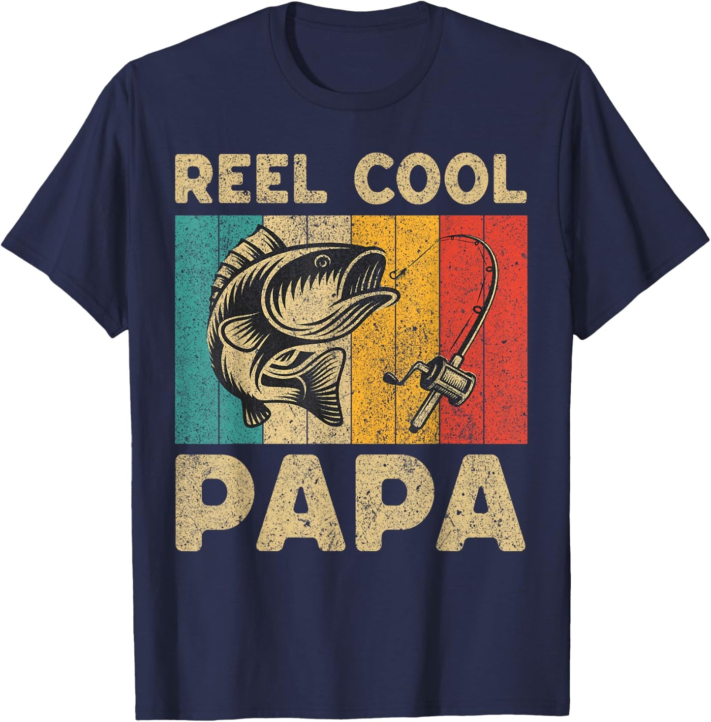 Father's Day Present Funny Fishing Reel Cool Papa T-Shirt - T-Shirt | Navy