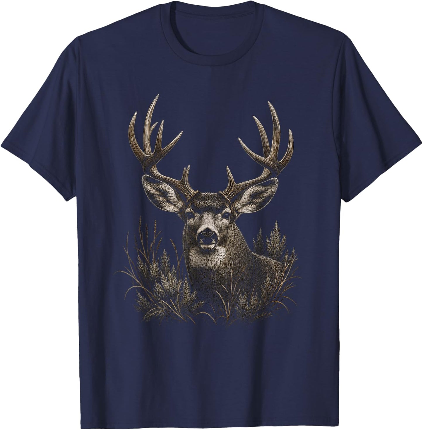 Mule Deer Graphic Artwork Design T-Shirt - T-Shirt | Navy