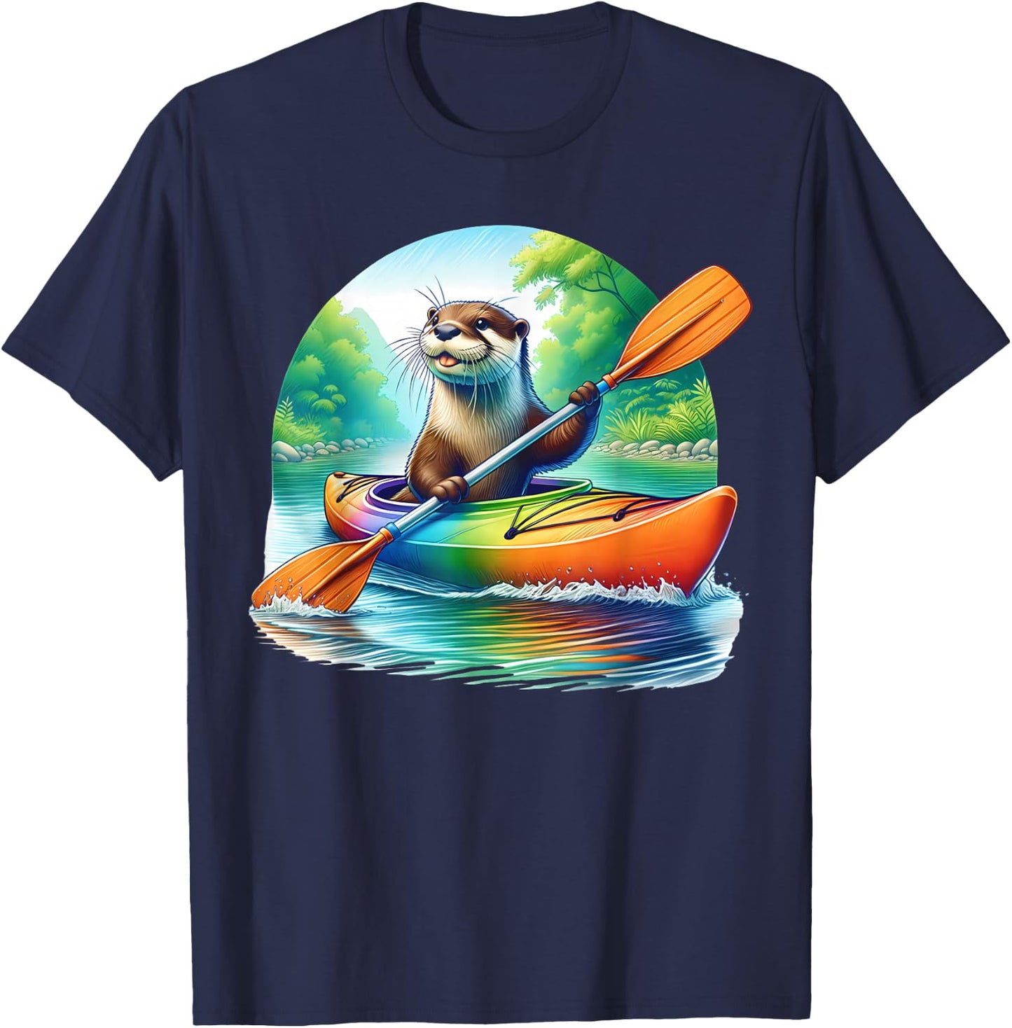 Kayaking River Otter Kayaker Kayak Canoe Paddling T-Shirt - T-Shirt | Navy
