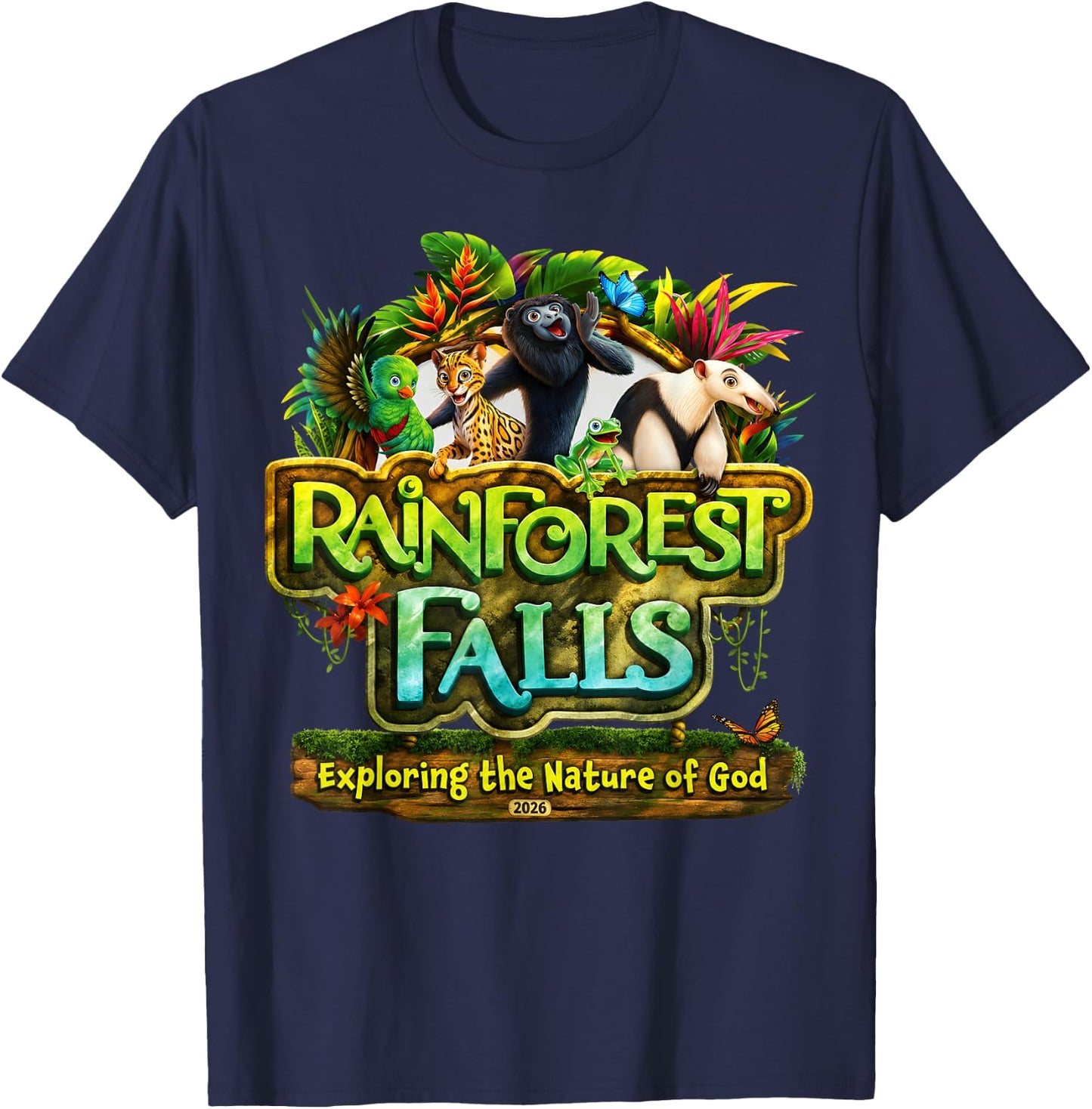 VBS 2026 Rainforest Falls Exploring The Nature of God Kids T-Shirt - T-Shirt | Navy