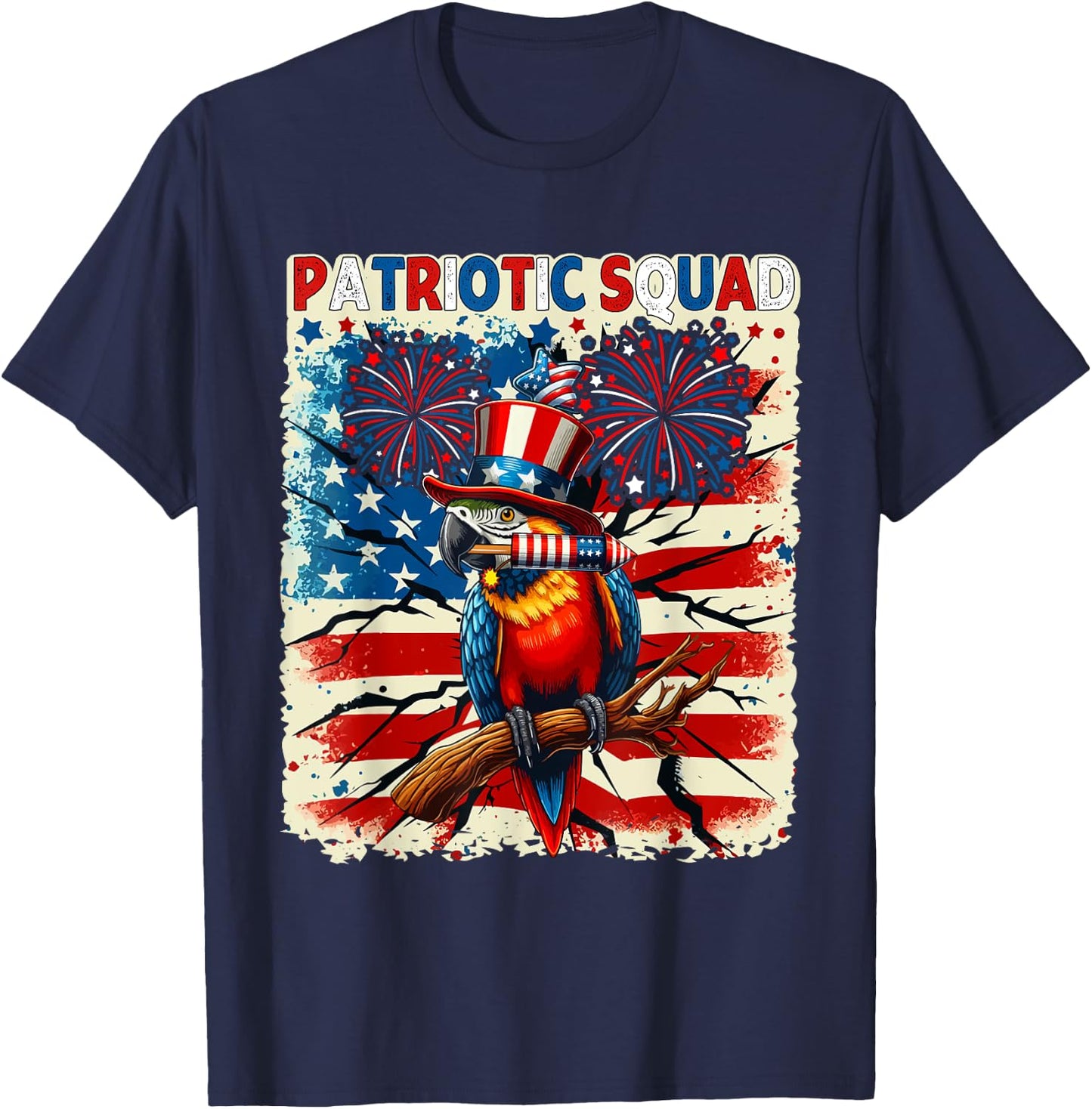 Patriotic Squad Parrot 4th Of July Fireworks US Flag Lover Kids Men T-Shirt - T-Shirt | Navy