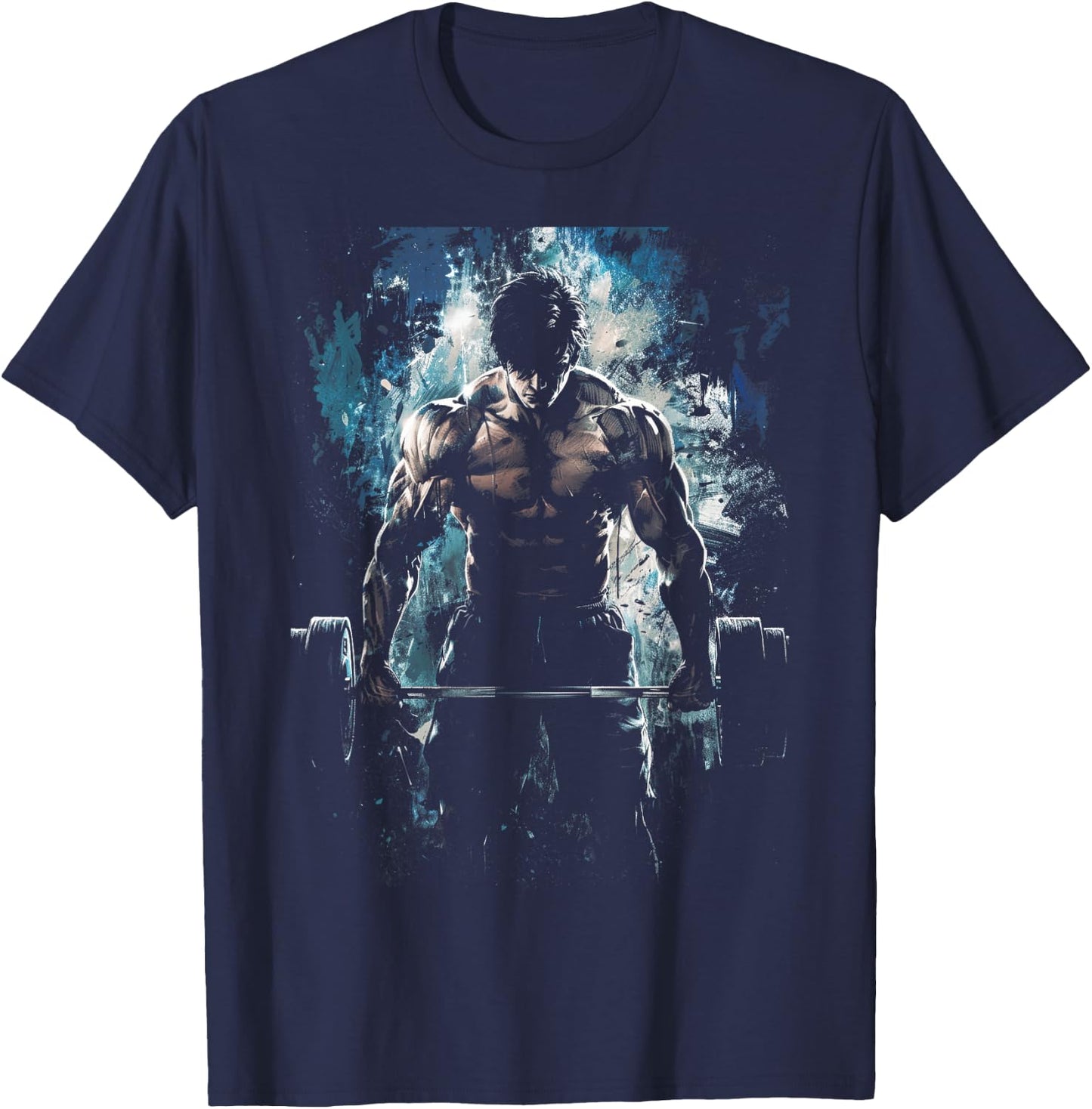 Weightlifting Muscle Gym Fitness Workout Strength Anime Men Character Deadlift Intense Bodybuilding T-Shirt - T-Shirt | Navy