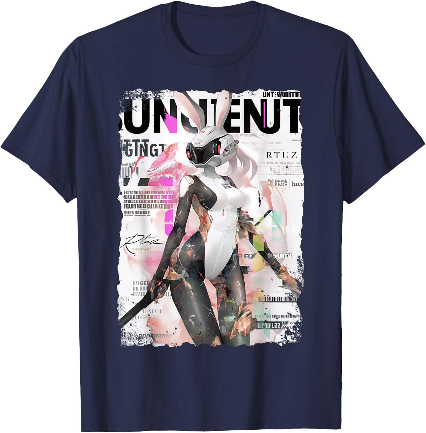 Magazin Cover Vintage Girl Bunny Collage Sexy Model Pin-up T-Shirt - T-Shirt | Navy