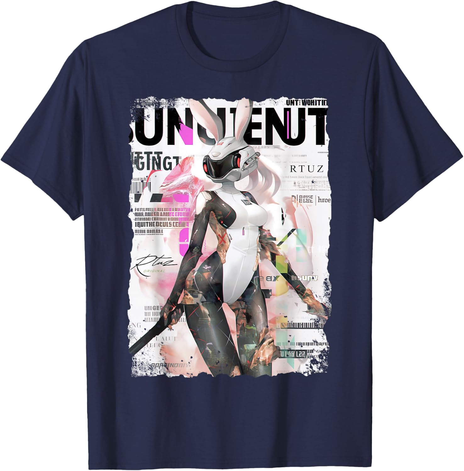 Magazin Cover Vintage Girl Bunny Collage Sexy Model Pin-up T-Shirt - T-Shirt | Navy