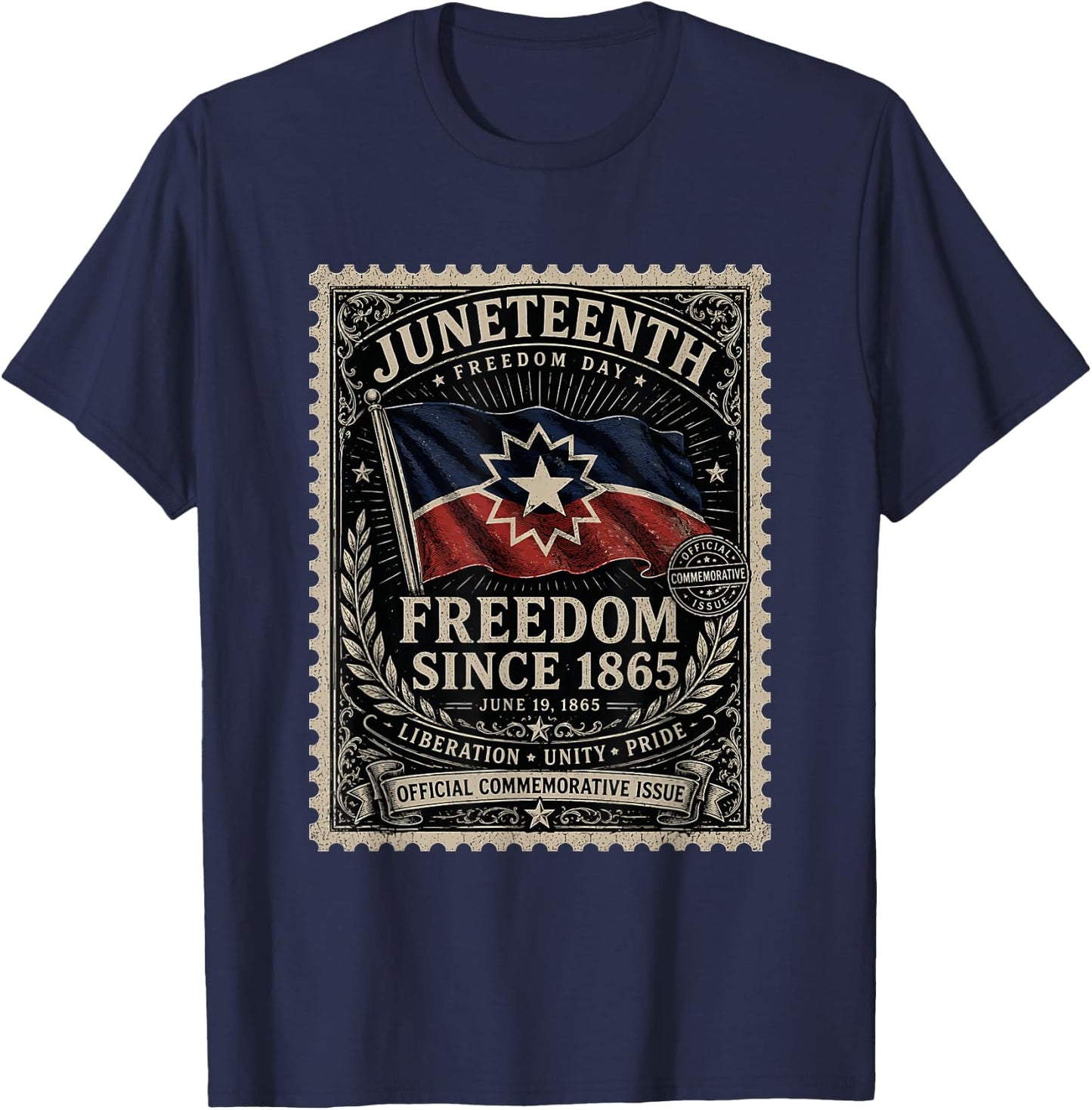 Distressed American Juneteenth Flag Colors Freedom Day Stamp T-Shirt - T-Shirt | Navy