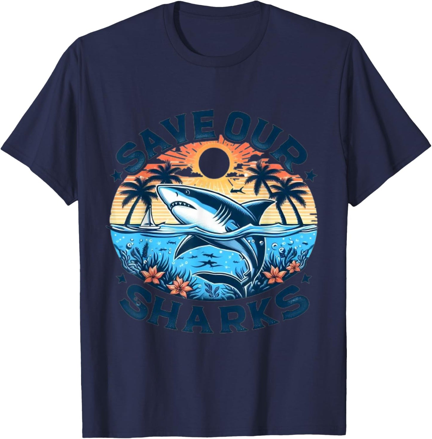Protect The Shark Save the Ocean Save The Ocean Animals Retro T-Shirt - T-Shirt | Navy