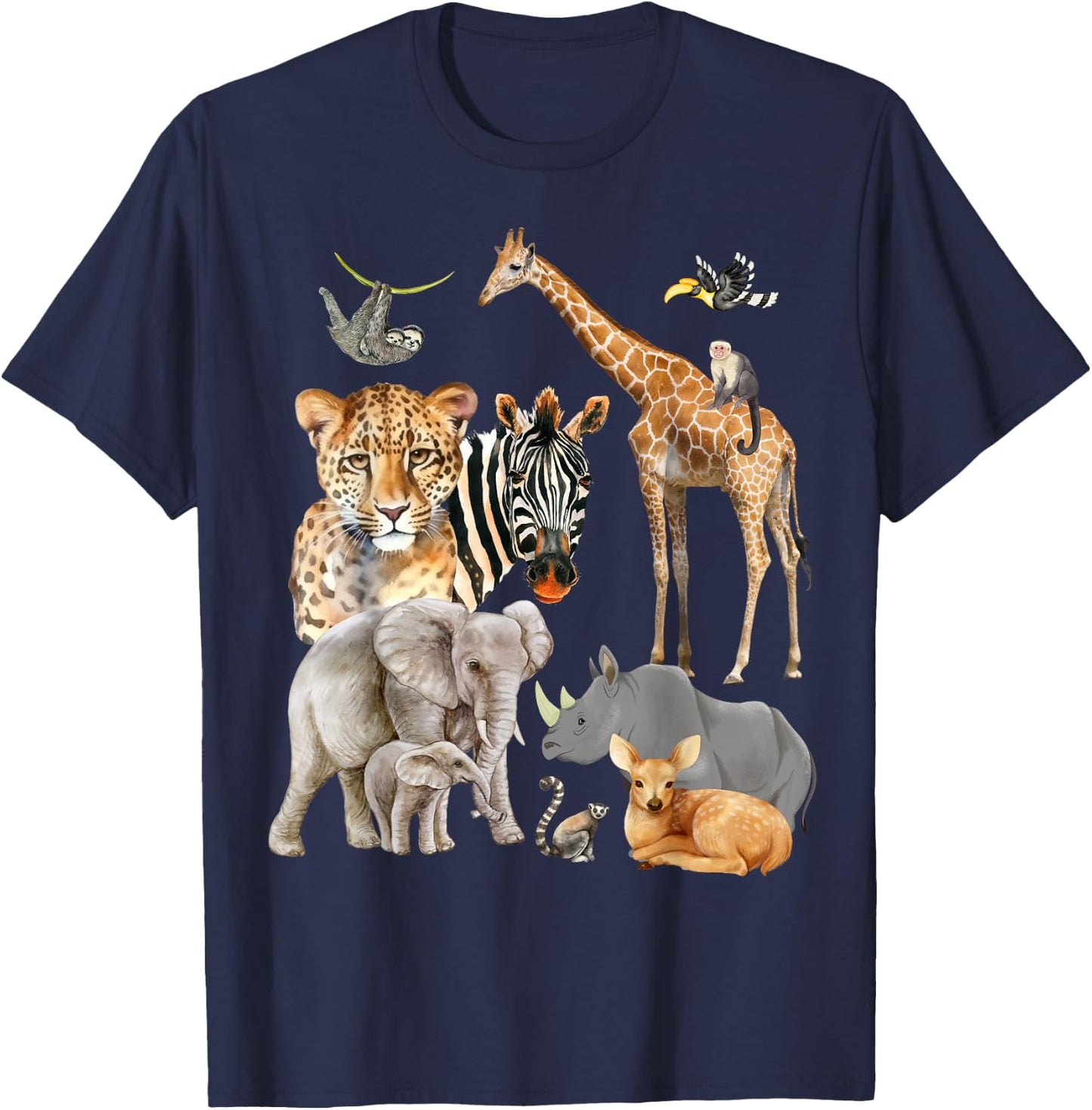 Wildlife Safari Party Animal Design T-Shirt - T-Shirt | Navy