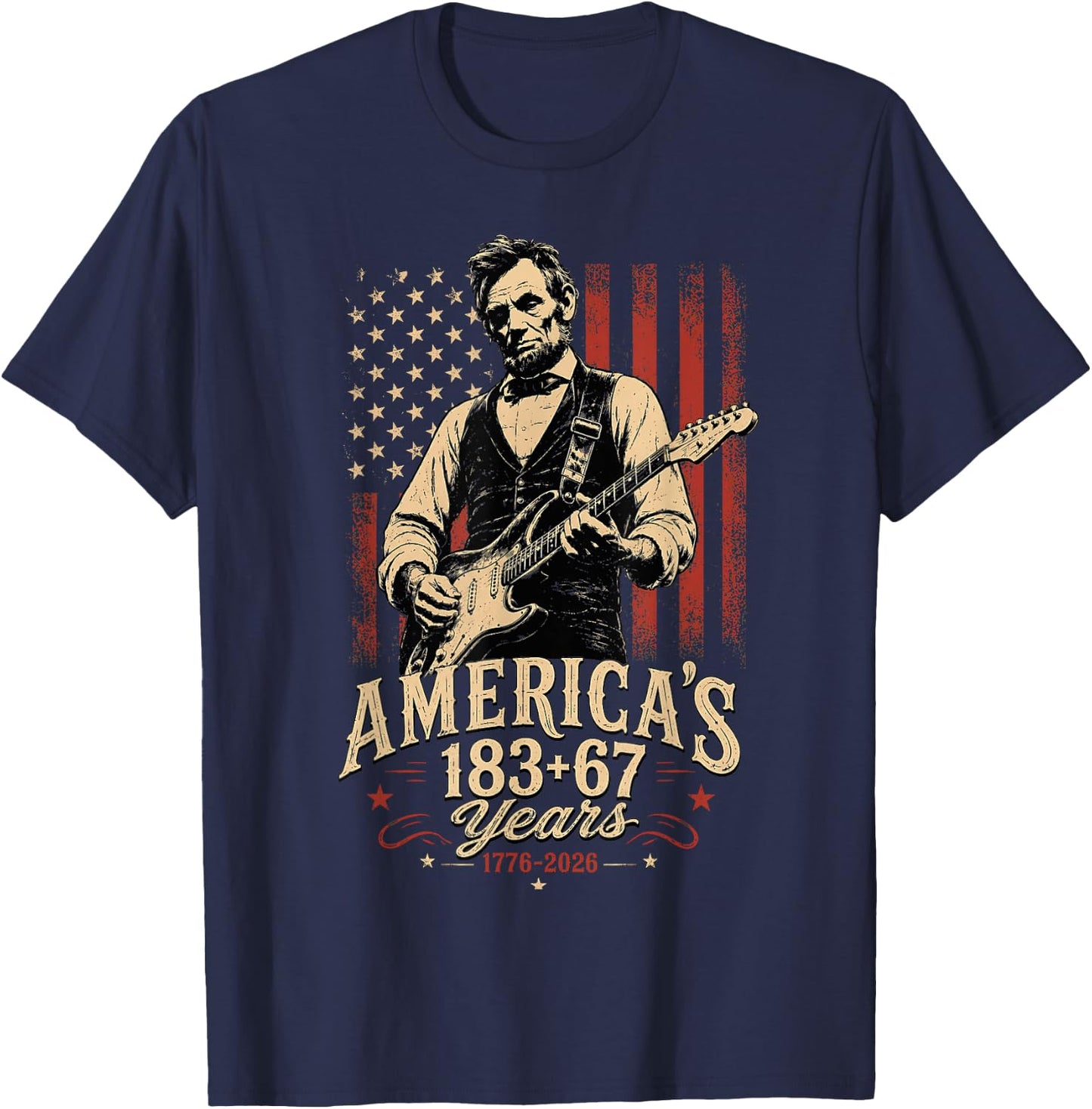 Fourth of July Abraham Lincoln Playing Guitar T-Shirt - T-Shirt | Navy