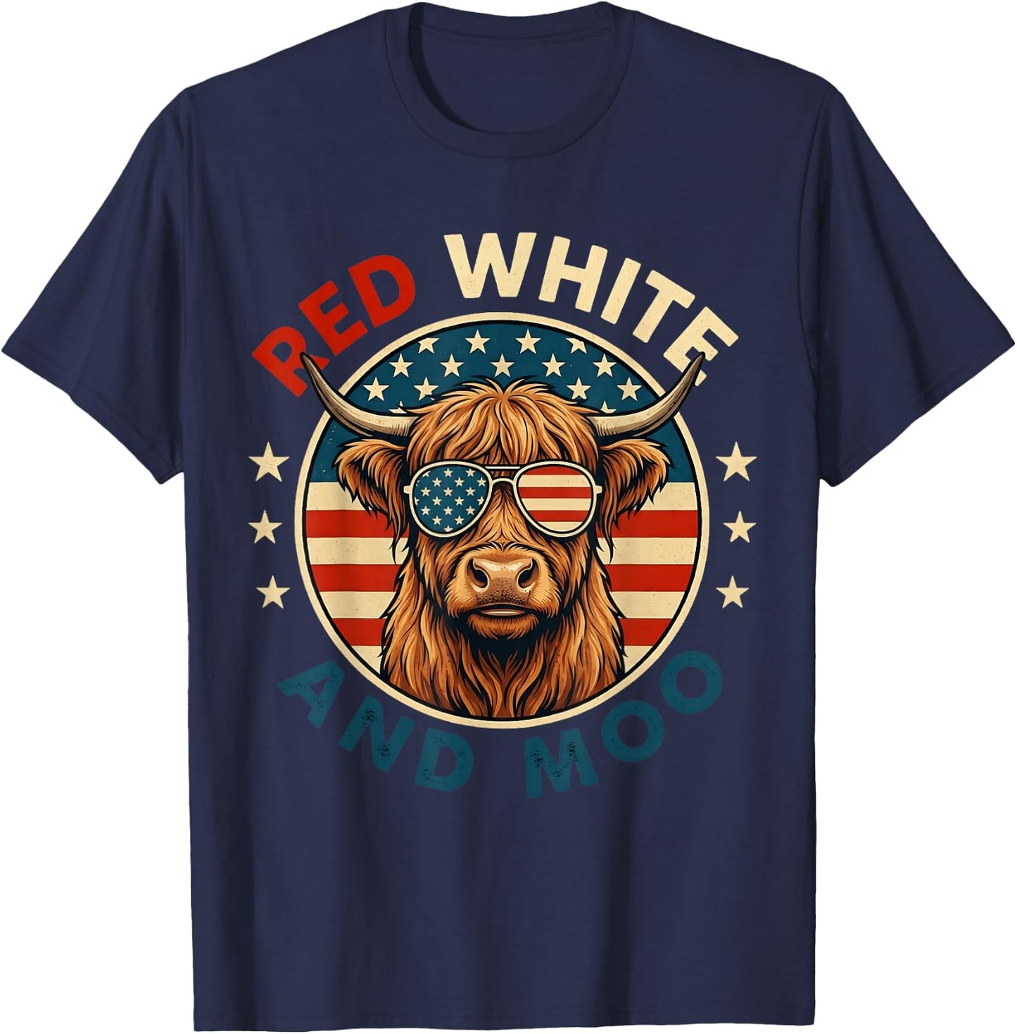 Red White and Moo Funny Toddler Highland Cow 4th of July T-Shirt - T-Shirt | Navy
