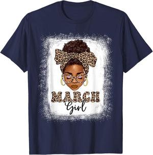 March Girls Afro Messy Bun Bleached Black Women Birthday T-Shirt - T-Shirt | Navy