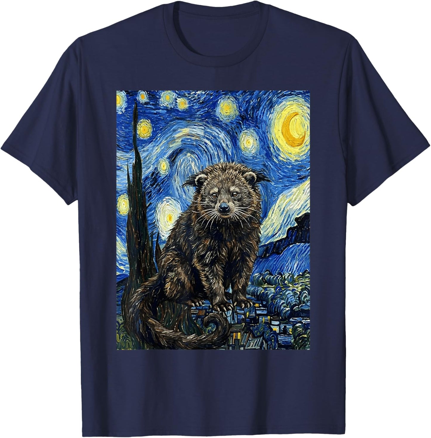 Binturong Bearcat Van Gogh Starry Night Art T-Shirt - T-Shirt | Navy