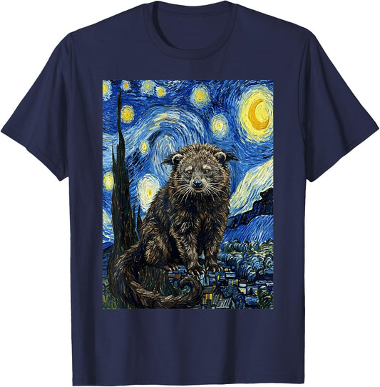 Binturong Bearcat Van Gogh Starry Night Art T-Shirt - T-Shirt | Navy