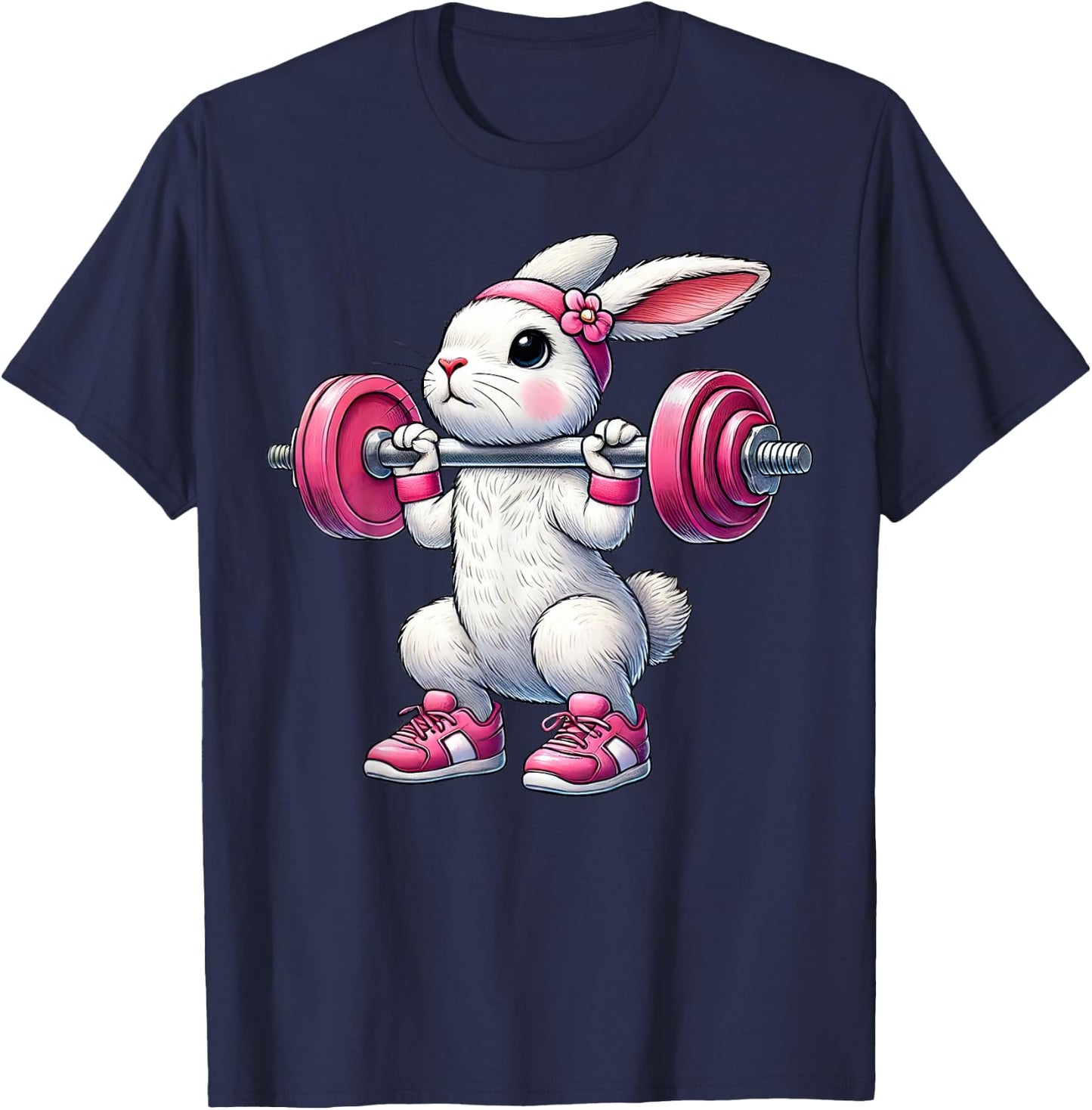 Easter Bunny Lifting Weight Gym Fitness Workout Training T-Shirt - T-Shirt | Navy