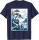 Japanese Woodcut Art Cranes and Pine Japanese Kanji , black T-Shirt - T-Shirt | Navy