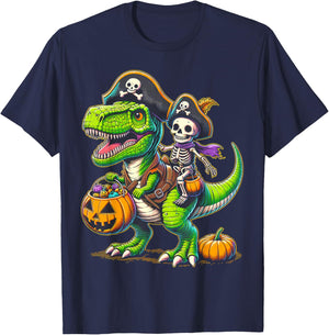 Halloween Funny T Rex Dinosaur Pirate Boys Trick Treat T-Shirt - T-Shirt | Navy