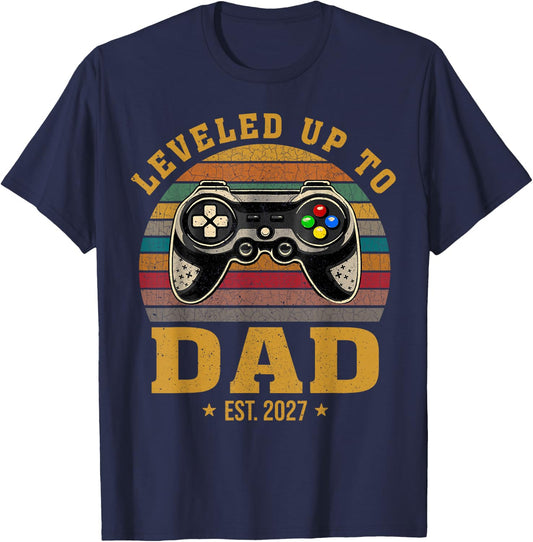 I Leveled Up to Dad 2027 Promoted to Daddy Soon to Be Father T-Shirt - T-Shirt | Navy