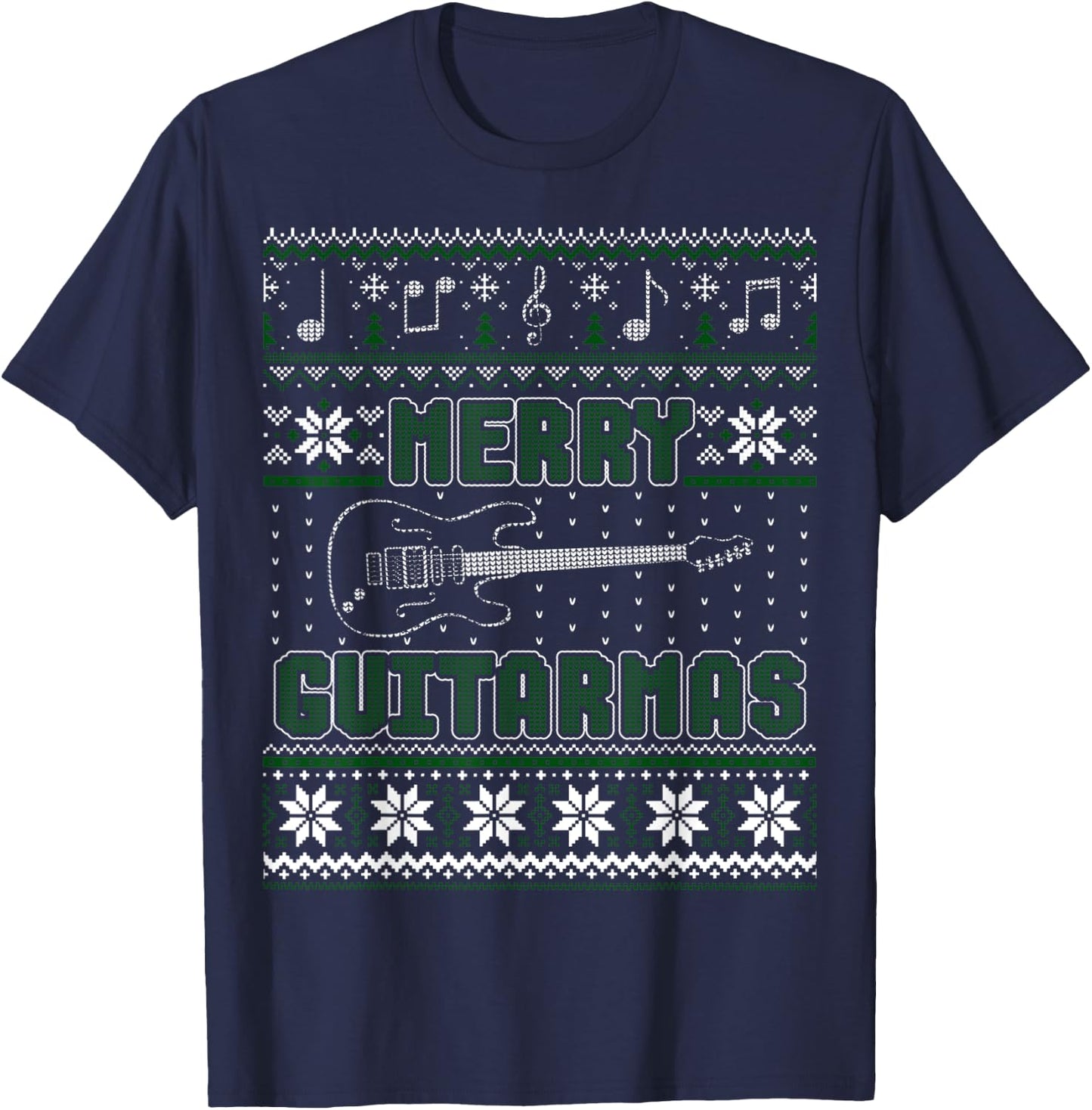 Guitar Lover Merry Guitarmas Ugly Sweater T-Shirt - T-Shirt | Navy