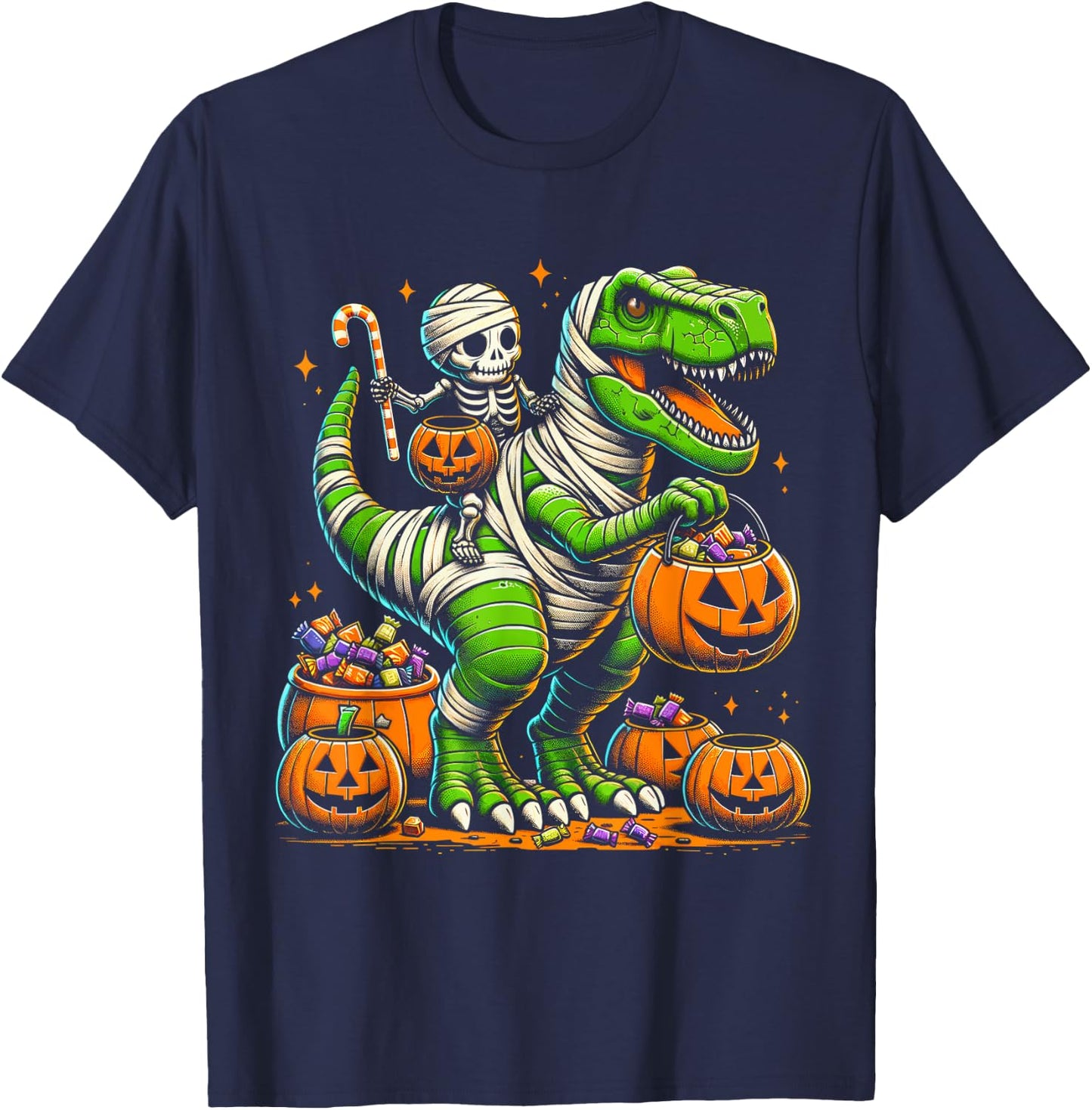 Halloween Funny T Rex Dinosaur Mummy Boys Trick Treat T-Shirt - T-Shirt | Navy