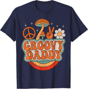 Groovy Daddy 70s Aesthetic Nostalgia 1970's Hippie Dad Retro T-Shirt - T-Shirt | Navy