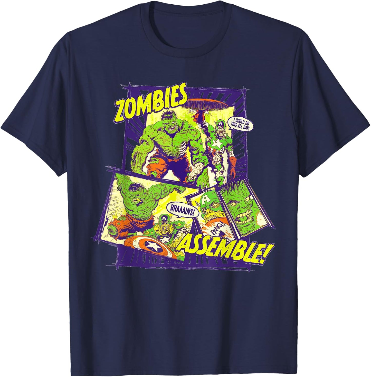 Marvel Zombies Assemble Hulk and Captain America Halloween T-Shirt - T-Shirt | Navy