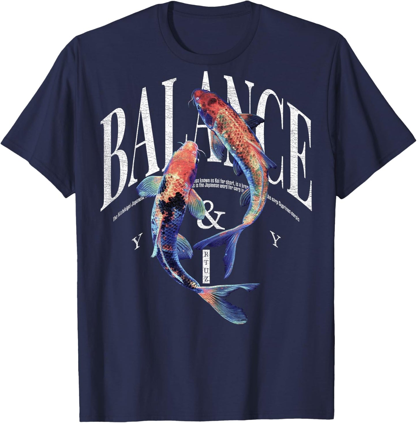Vintage Graffiti Nishikigoi Fish Backprint Koi Carp , black T-Shirt - T-Shirt | Navy