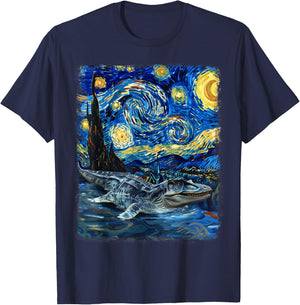 Mosasaurus Dinosaur Starry Night Painting T-Shirt - T-Shirt | Navy
