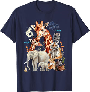 Kids 6 Years Old Zoo Birthday Safari Jungle Animal 6th B-Day , black T-Shirt - T-Shirt | Navy