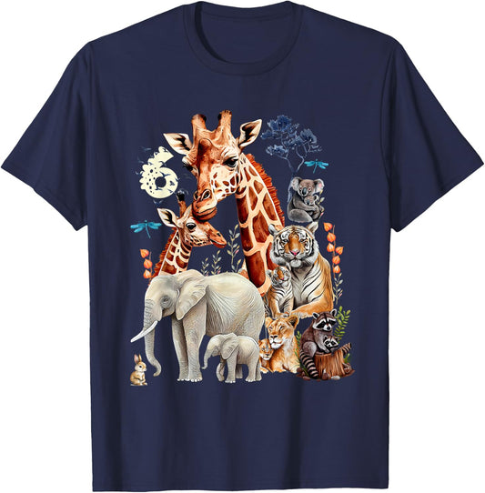 Kids 6 Years Old Zoo Birthday Safari Jungle Animal 6th B-Day , black T-Shirt - T-Shirt | Navy