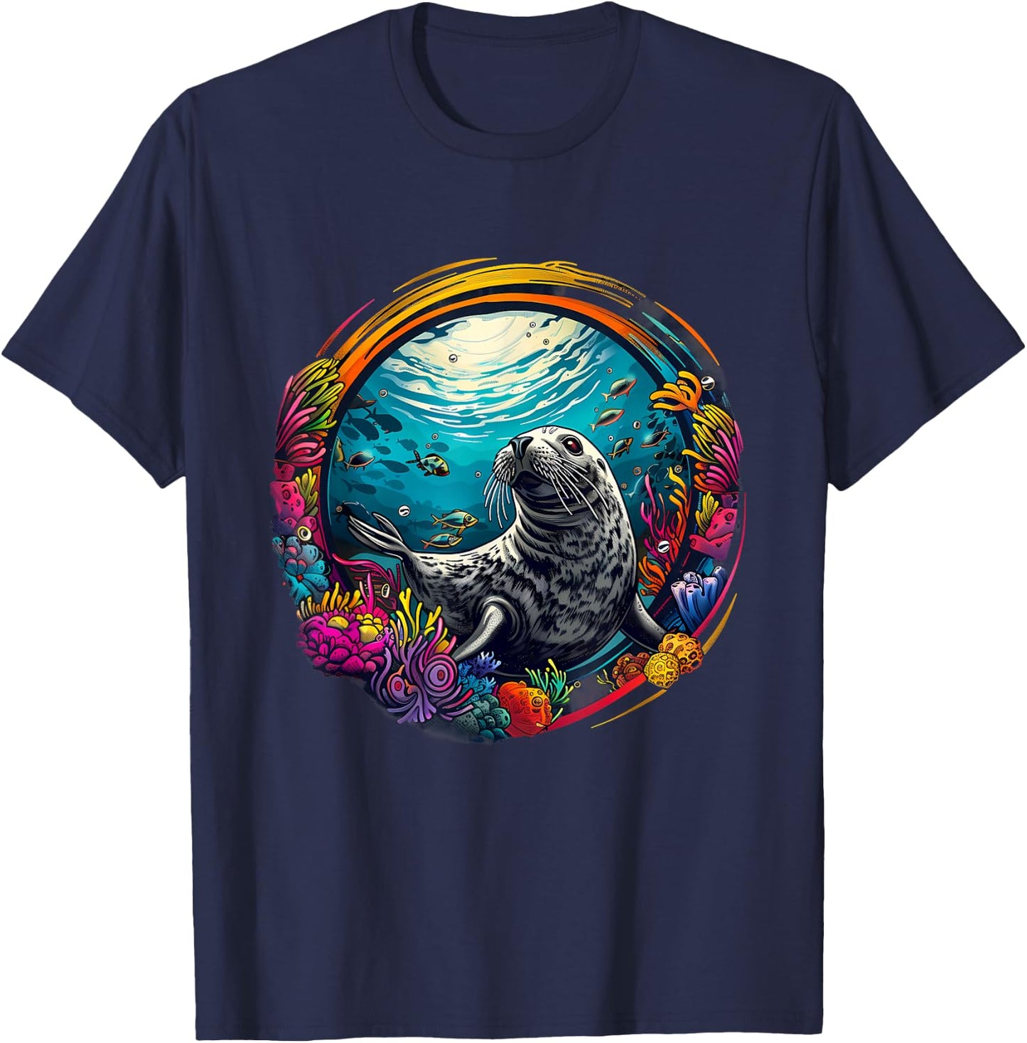 Seal Sea Ocean Seal Marine Mammal Ocean Sea Animal Artwork T-Shirt - T-Shirt | Navy
