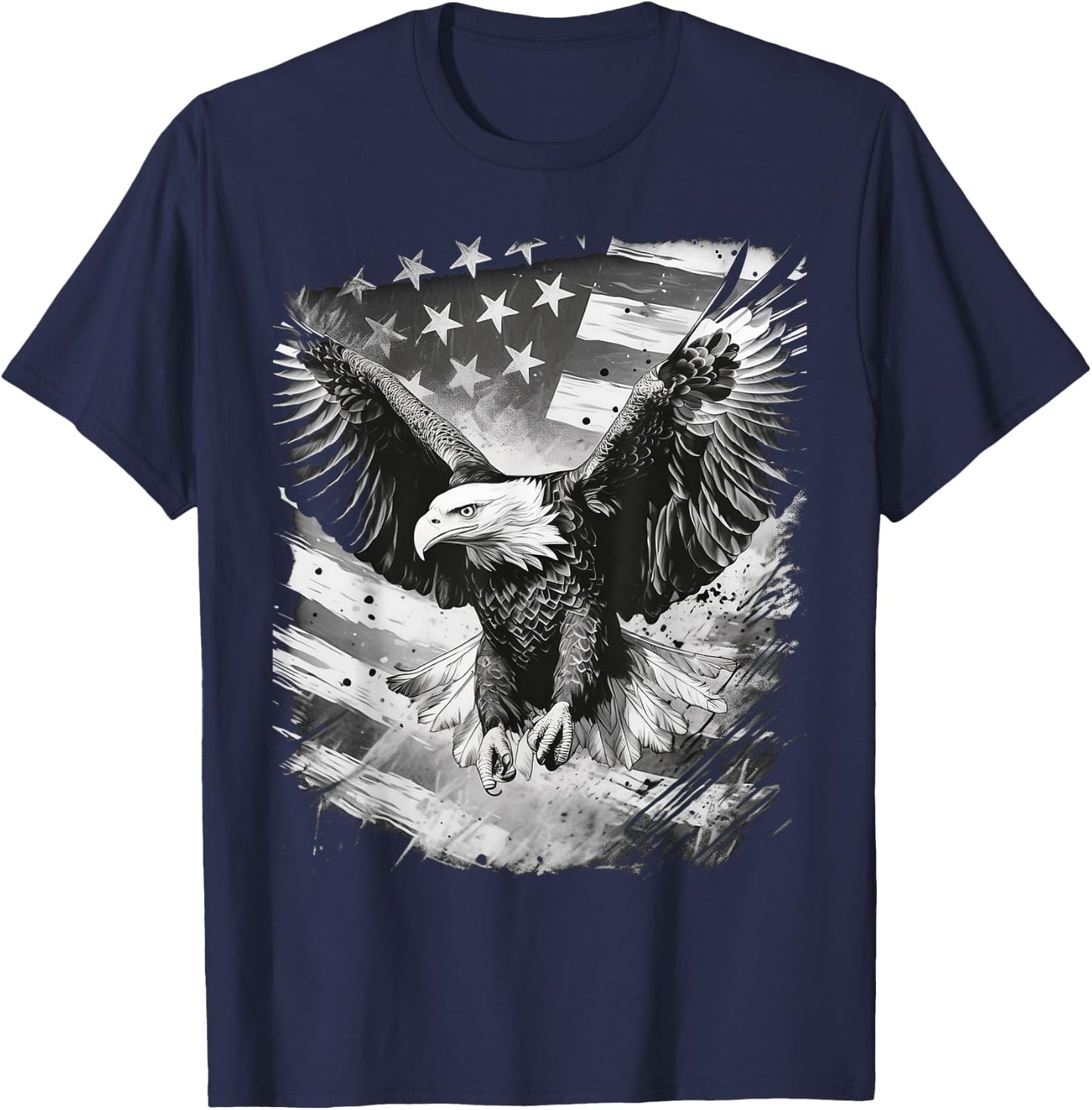 Epic American Flag with Eagle Pattern on USA Background T-Shirt - T-Shirt | Navy