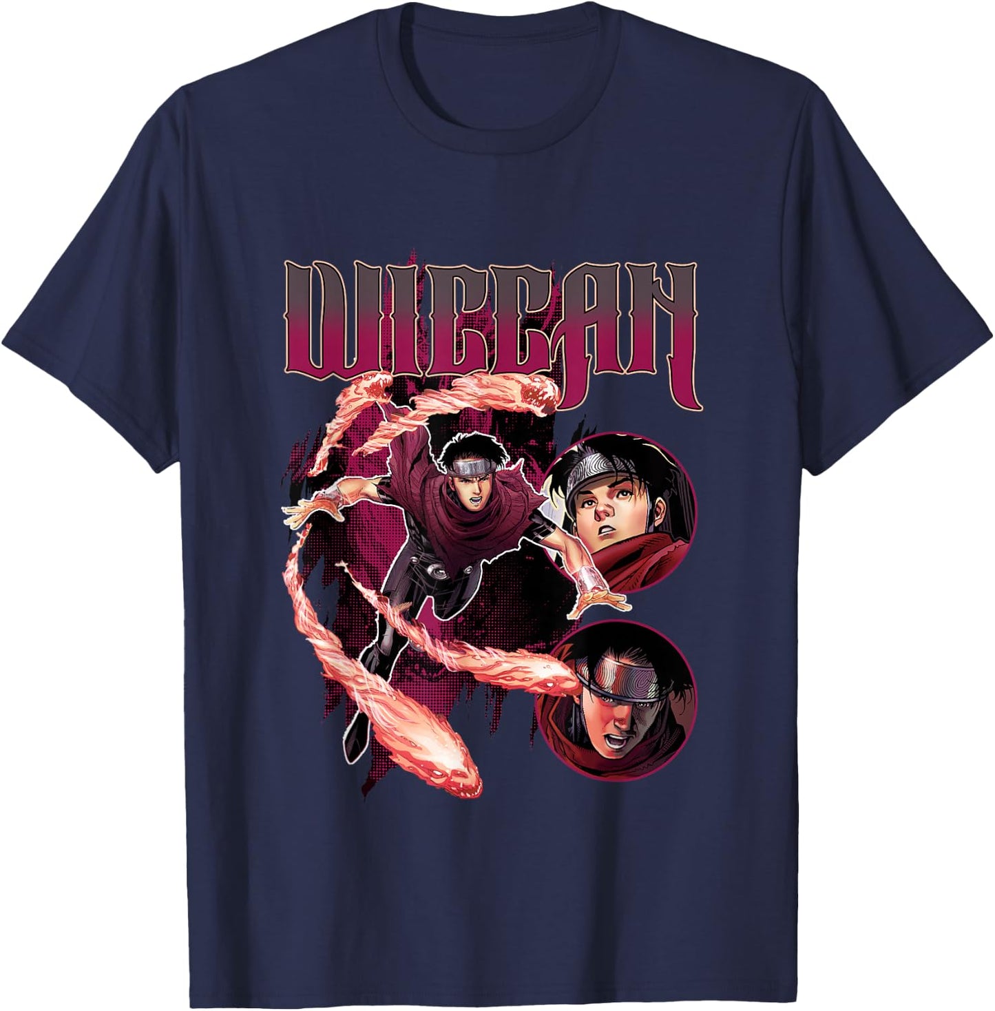 Marvel Universe Classic Wiccan Flames Collage Retro Poster T-Shirt - T-Shirt | Navy