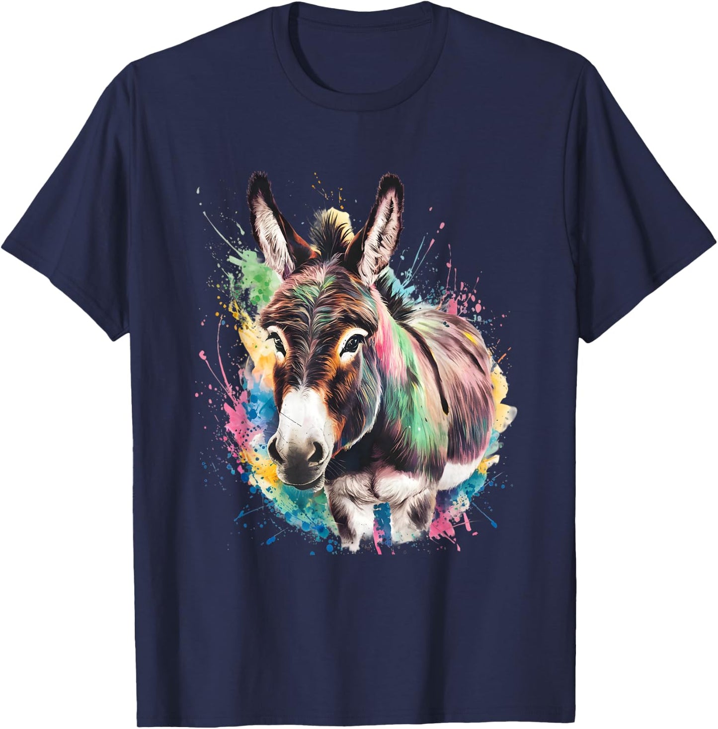 Donkey Men's Women's Colourful Watercolour Donkey , black T-Shirt - T-Shirt | Navy