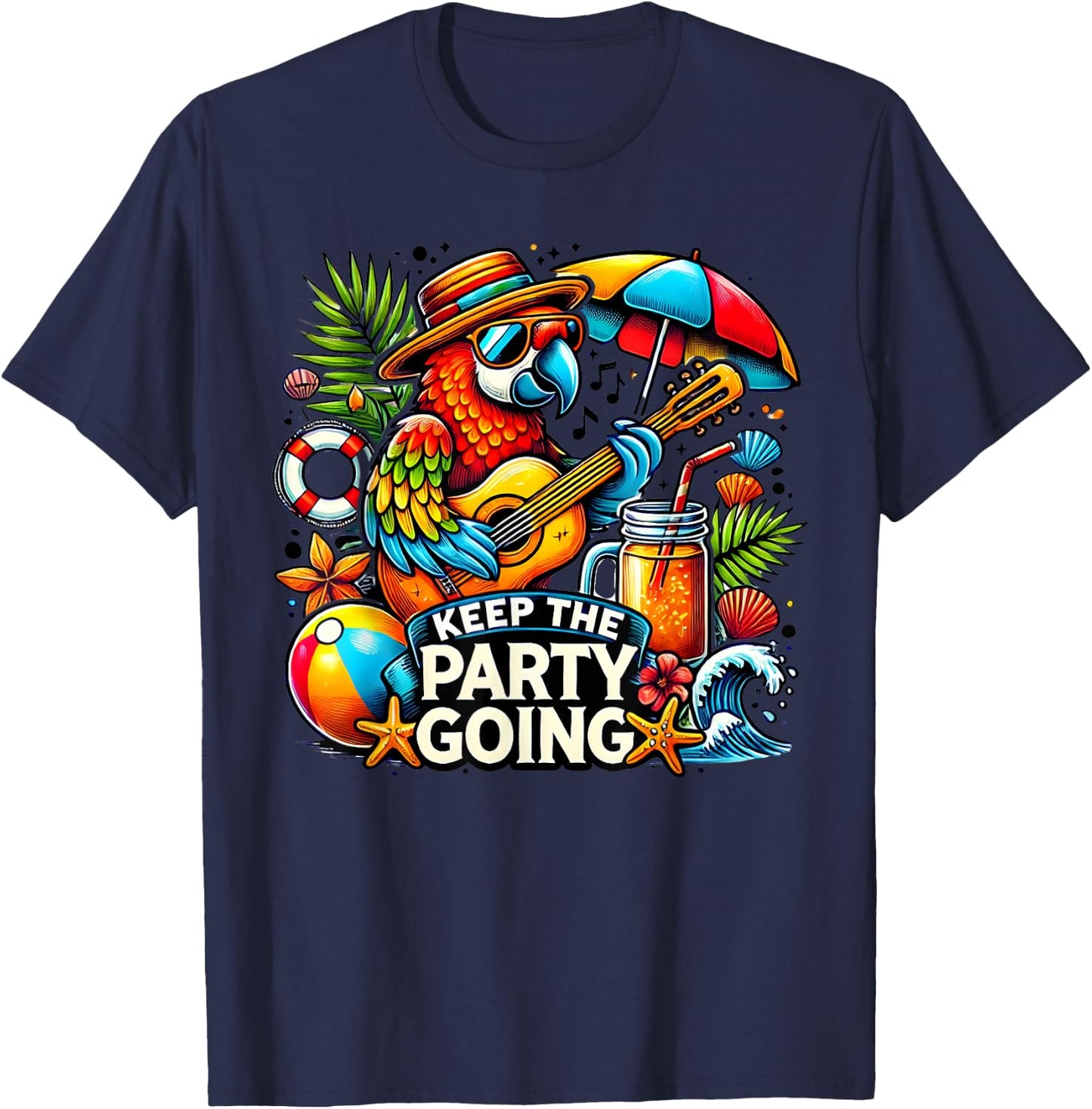 Keep the Party Going Funny Parrot Tribute T-Shirt - T-Shirt | Navy