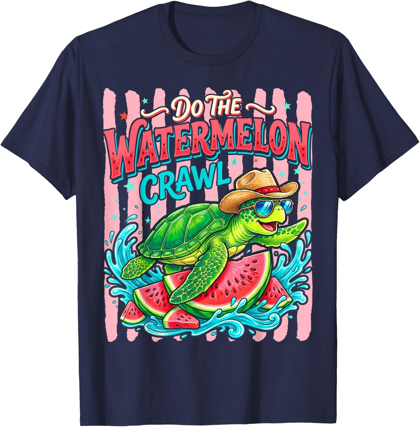 Do The Watermelon Crawl Turtle Girly Striped Summer Funny T-Shirt - T-Shirt | Navy