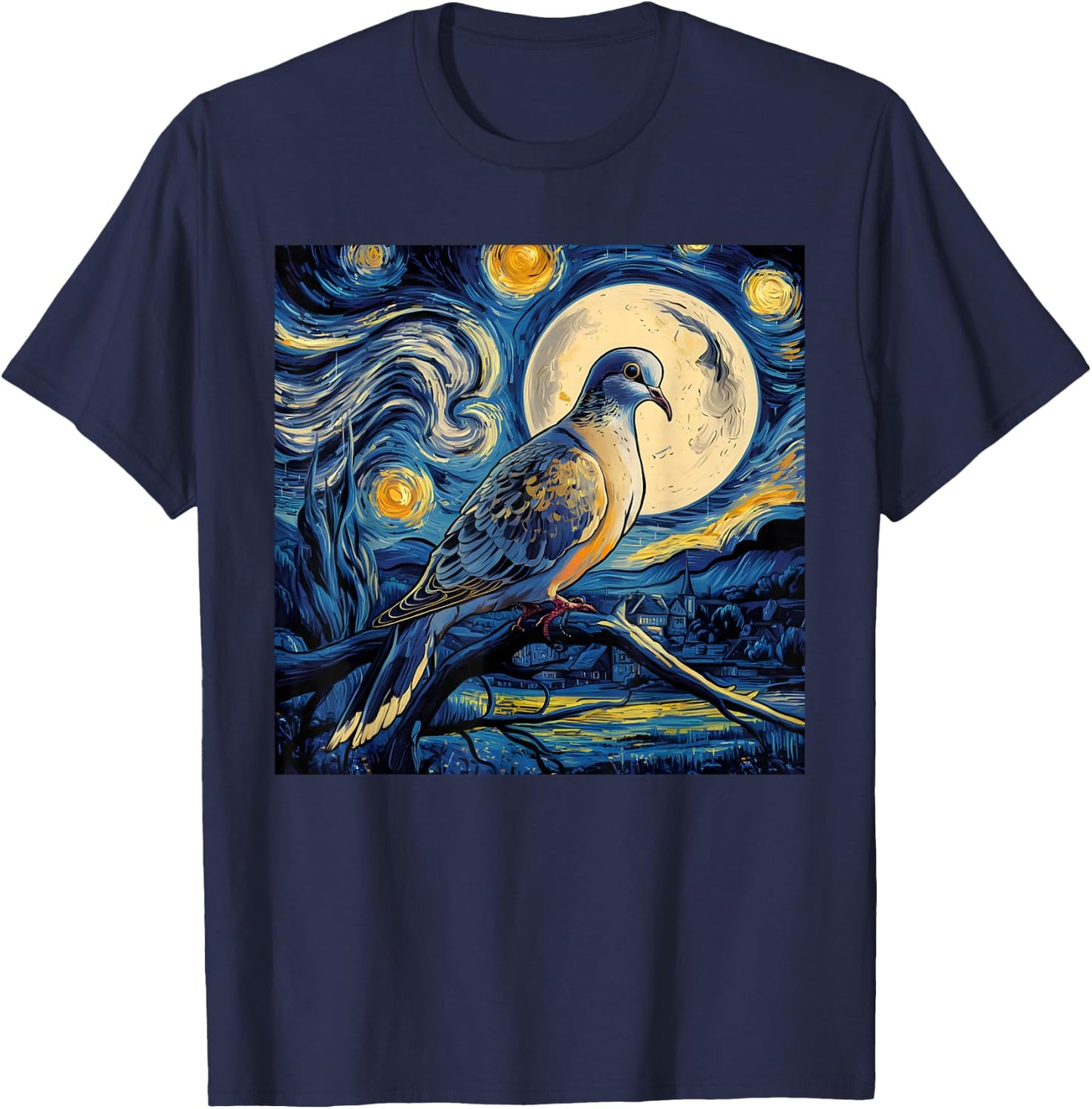 Mourning Dove Bird Lover Starry Night Van Gogh Bird Watchers T-Shirt - T-Shirt | Navy