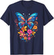 Butterfly with Flowers I Aesthetic Butterfly T-Shirt - T-Shirt | Navy