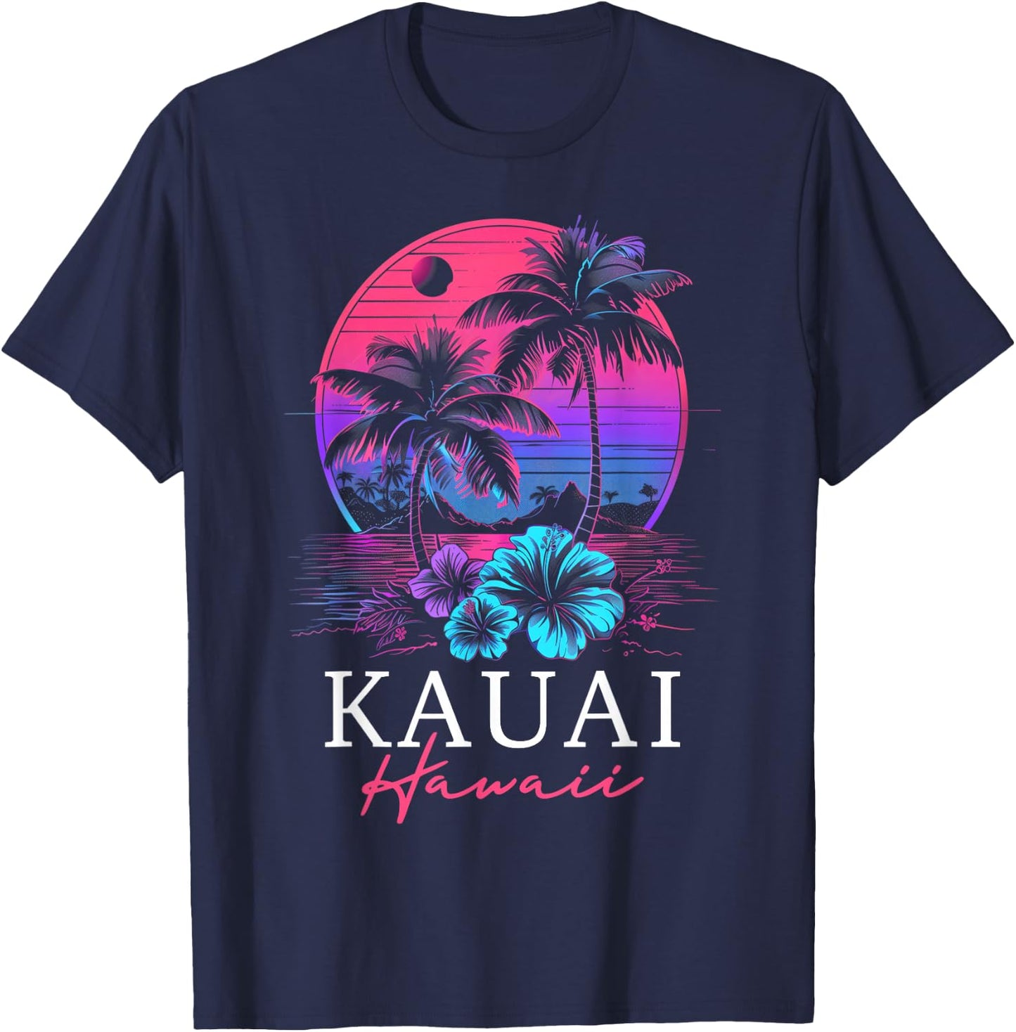 Kauai Hawaii Hawaiian Hibiscus Flowers Surfer Souvenir Retro T-Shirt - T-Shirt | Navy