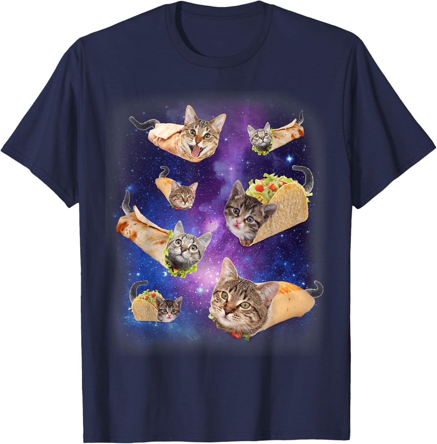 Burrito Cat and Taco Cat Space Galaxy Meme Tacocat Silly , Black, S T-Shirt - T-Shirt | Navy