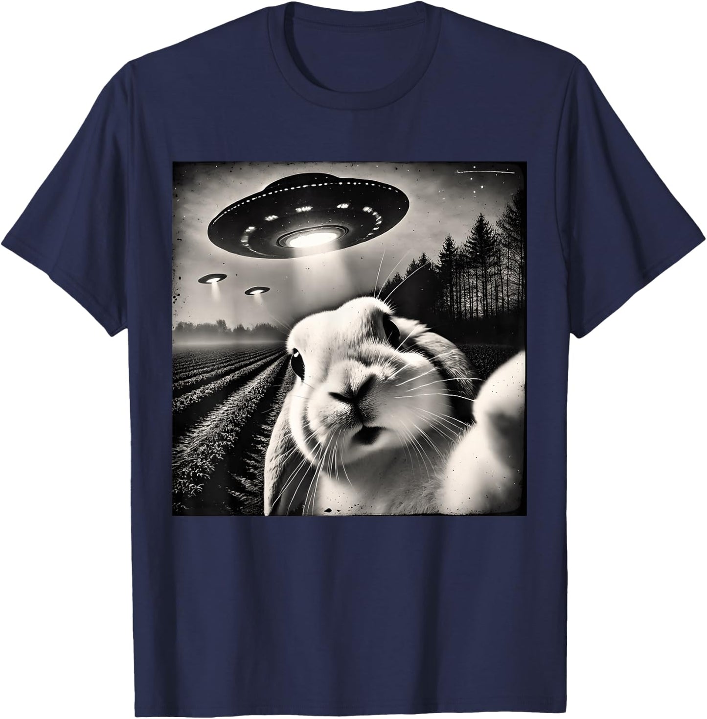 Funny Rabbit Bunny Selfie UFOs T-Shirt - T-Shirt | Navy