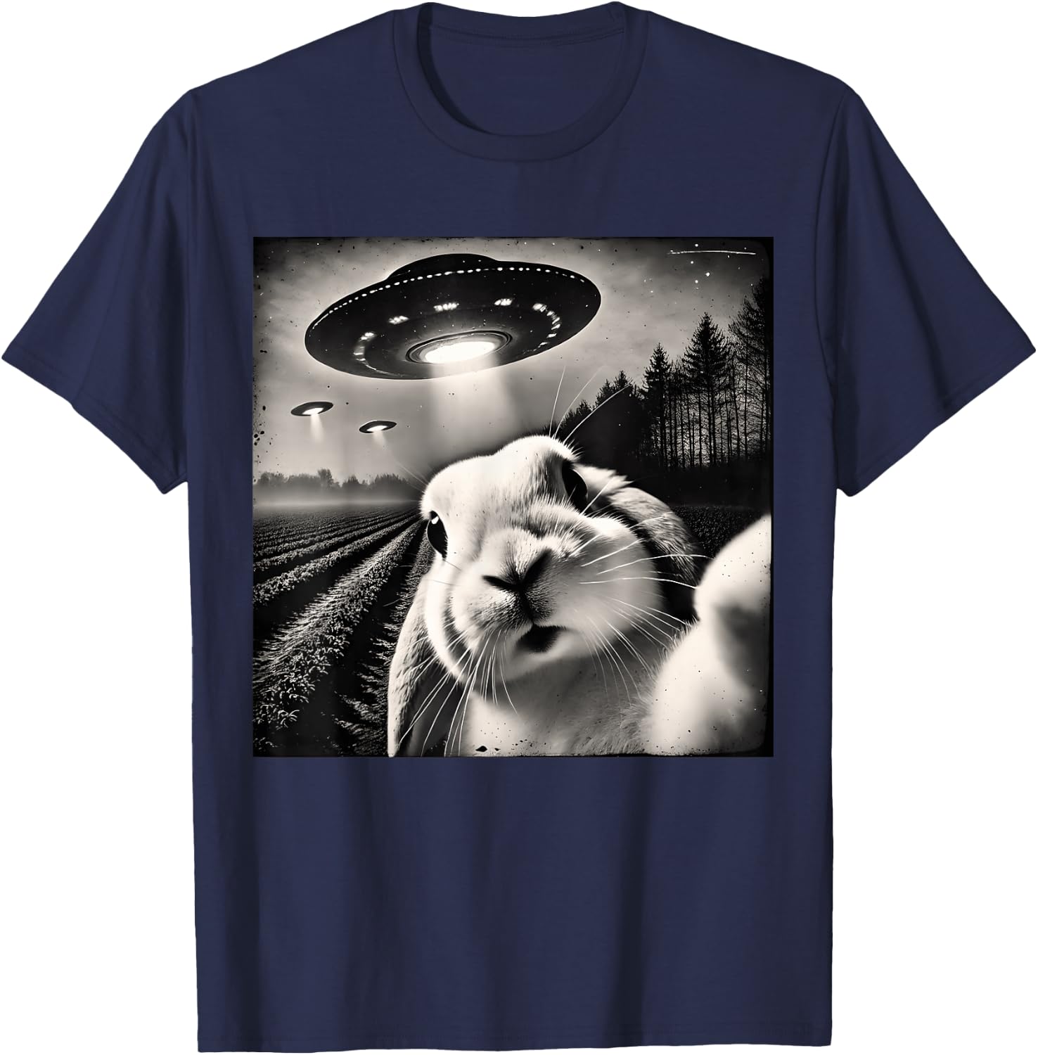 Funny Rabbit Bunny Selfie UFOs T-Shirt - T-Shirt | Navy