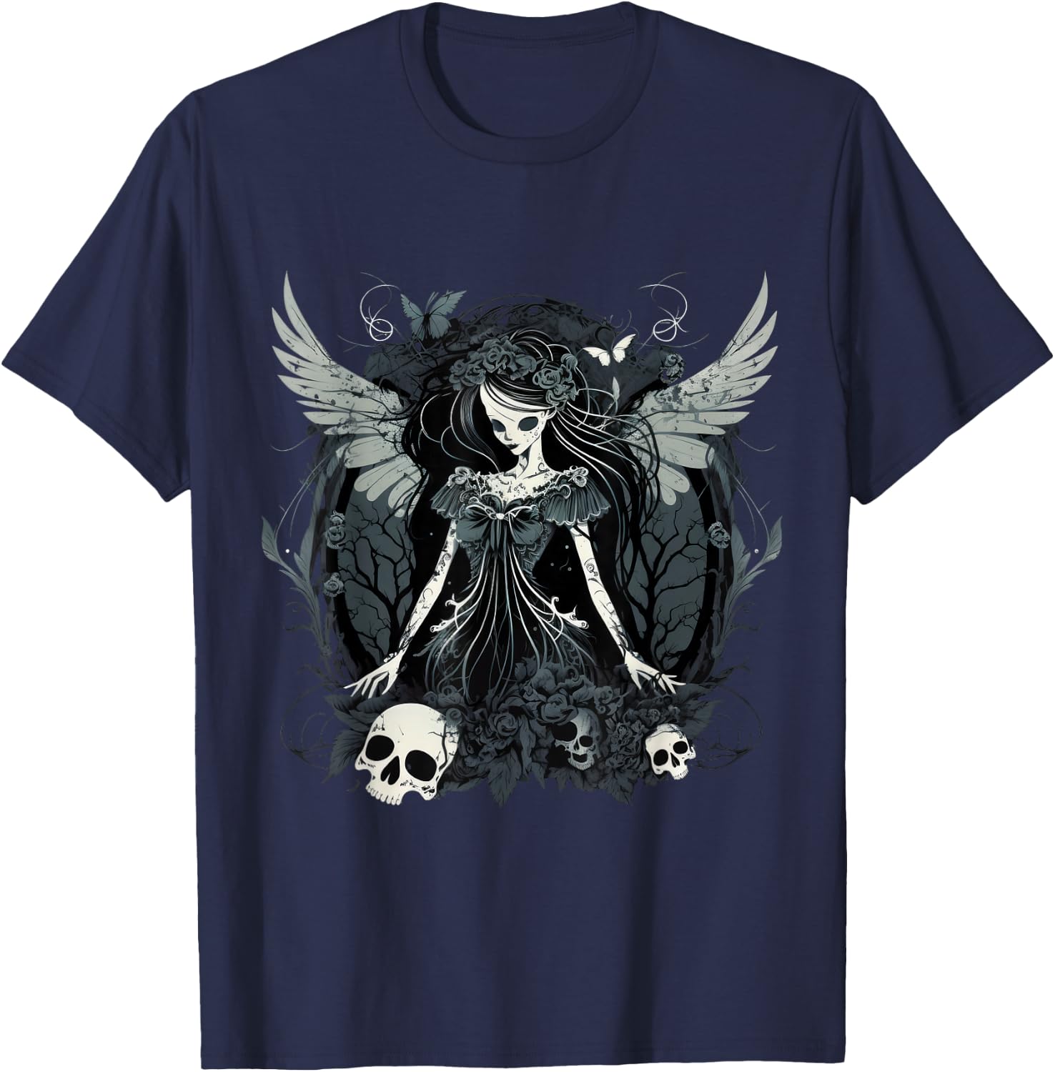 Fairy Grunge Fairycore Aesthetic Skeleton Butterfly Gothic T-Shirt - T-Shirt | Navy